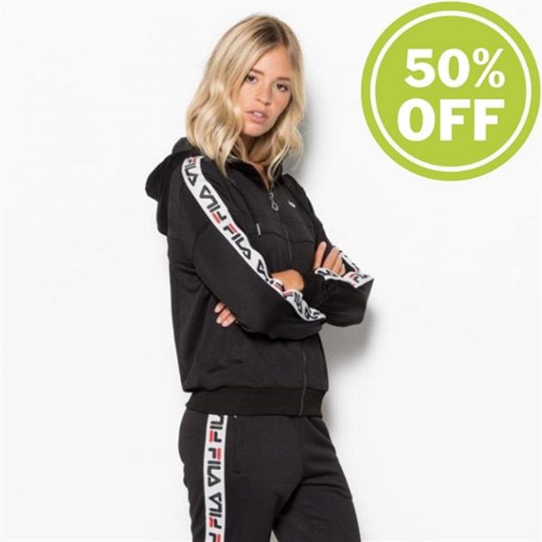 Fila Teela Track Zip Track With Zipper Women's Hoodies - Black,NZ 684-4982
